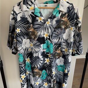 Tropical Cat Print Men's Shirt
